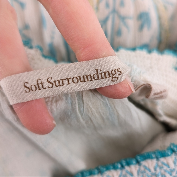 Soft Surroundings Maxi Boho Peasant Dress Teal Cream Size Small - Picture 6 of 9